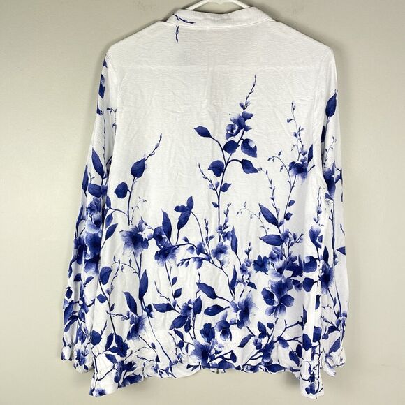 Chicos' Jacket Full Zip Floral White Blue 100% Cotton Comfort sz 3 / XL - Picture 7 of 8